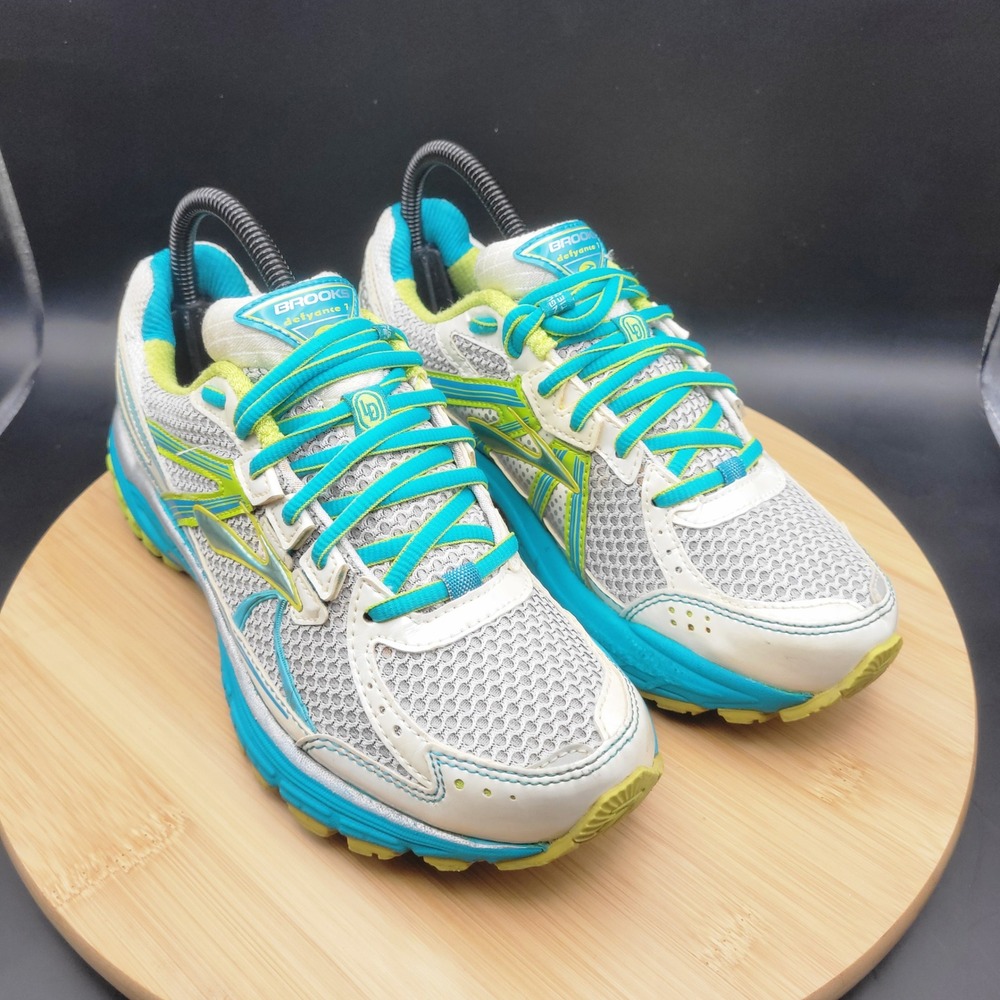 Brooks Defyance 7 Running Shoes Womens 8 White Teal Lime Green 1201481B331